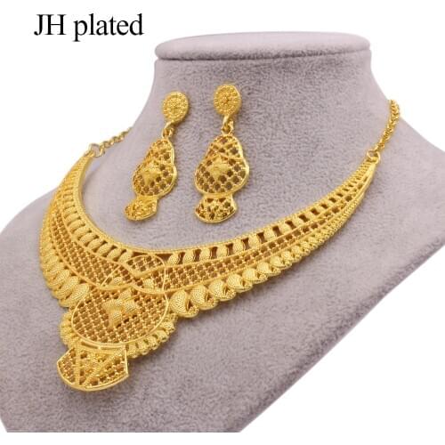 Dubai new luxury 24K Gold color jewelry sets Ornament jewellery set for women party necklace earrings African wedding wife gift
