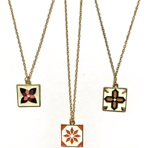Enamel geometric flower necklace metal retro ancient ethnic pendant necklace fashion women costume jewellery boutique girl