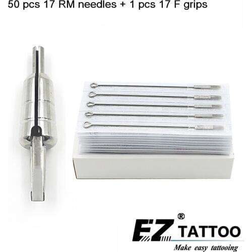 EZ 50 pc Round Magnum Tattoo Needles 17RM with 1 pc Stainless Steel Magnem bullet tubes 17F Tattoo Grip tattoo supply 1 set/lot