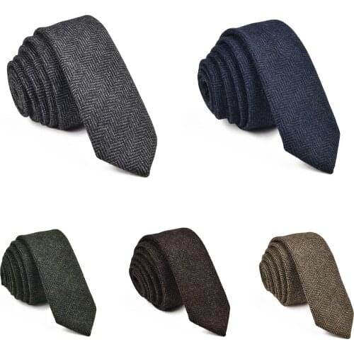VOBOOM Khaki Classic Herringbone Wool Neck Ties For Men Autumn Winter Party Wedding Business Office Skinny Tie Groomsmen Gift 06