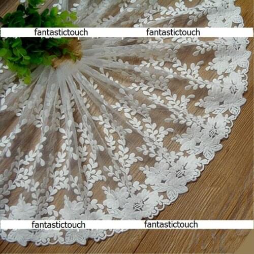 1 Yard Off White Embroidery Lace Trims 23CM Width Net Lace Furnishing Sewing Clothing Accessory Lace Fabric