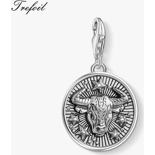 Zodiac Sign Taurus Charms Pendant,2019 Fashion Jewelry 925 Sterling Silver Trendy Gift For Women Men Fit Bracelet Necklace