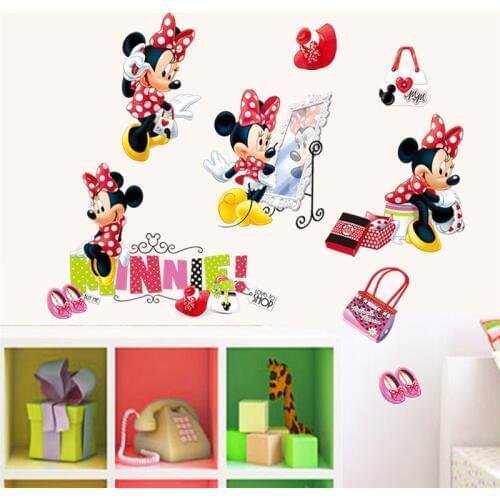 Fashion Minnie Wall Stickers Bedroom Girls Party Gifts Home Decor Cartoon Disney Wall Decals Pvc Mural Art Diy Posters Wallpaper