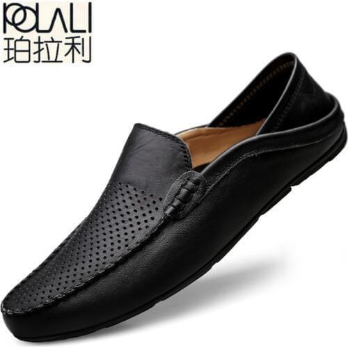 POLALI slip on casual men loafers spring and autumn mens big size 35-47 moccasins shoes genuine leather mens flats shoes New