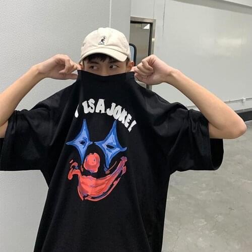 Clown cartoon mens short-sleeved spring and summer new loose oversized T-shirt Japanese funny tees personality mens shirt