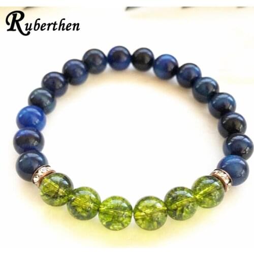 Ruberthen 8 MM A Blue Tiger Eye Bracelet Men`s Natural Olivine Stone Bracelet High Quality Aromatherapy Bracelet