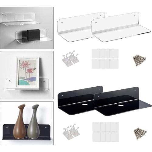 2x Bedroom Floating Shelves Acrylic Display Wall Shelf Wall Mounted Bathroom Shelf Save Space