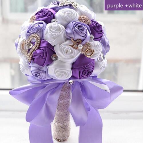 New purple and white rose wedding bridal bouquet bridesmaid bouquet for wedding decoration