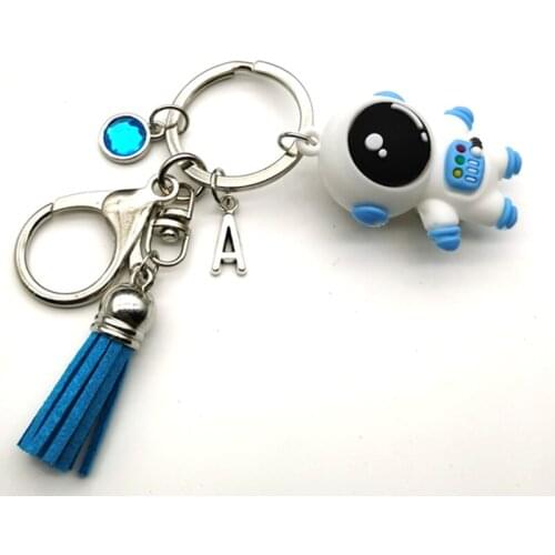 New cartoon silicone couple spaceman doll A-Z letter keychain tassel pendant creative cute backpack gift for girlfriend