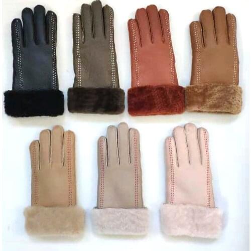 Sheepskin Leather Gloves Women Ladies Furry Fashion Go Out Cycling Warm And Windproof Gloves Winter Hot Sale