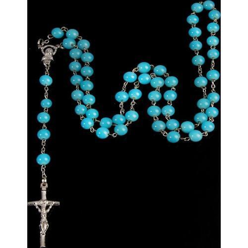 Catholic Crystal Beads Pearl Rosary Necklace, Rosary Jesus Pendant of the Virgin Mary Center