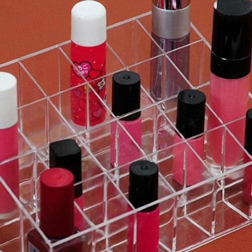 24 Grid Clear Acrylic Makeup Organizer Storage Box Lipstick Nail Polish Display Stand Cosmetic Jewelry Organizer Box Case