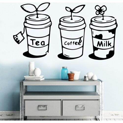Drop Shipping Tea Coffee Milk Drink House Decoration Accessories Vinyl Stickers Kitchen Decoration Murals