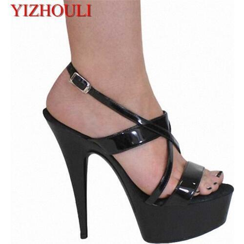 Sexy stage star favorite fish mouth sandal, black bridal wedding 15cm high heel sandal