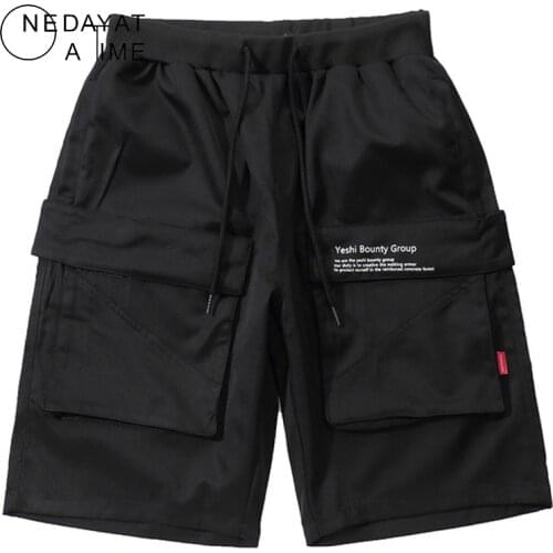 Hipster Cargo Shorts Streetwear Multi Pocket Harajuku Casual Summer Loose Knee Length Hip Hop Elastic Waist Short Pants Hipster