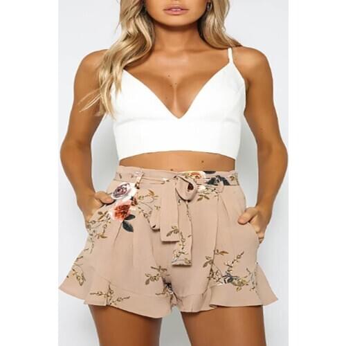 New Womens Bandage High Waist Summer Boho Casual Floral Print Sashes Cute Elegant Shorts Outfit Party Size S/M/L/XL