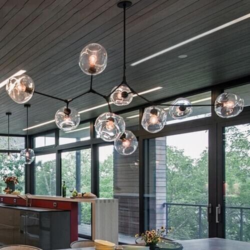 Nordic Metal Glass LED Chandelier LOFT Lustre Living Room Villa Indoor Decor Modern Pendant Lamp Lighting Ball Kitchen Fixtures
