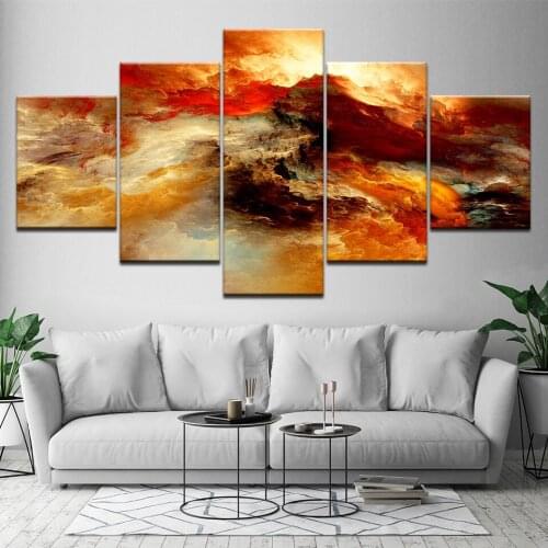 Modern Home Decor Wall Arts Large 5 Panel Painting Winter River Pictures Print Abstract Landscape Oil Paintings on Canvas