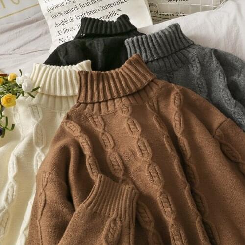 Winter New High Collar Twist Pattern Long Sleeve Sweater Womens Korean Slim Knit Top