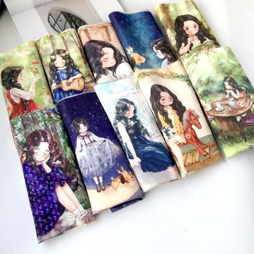 Little girl Thicken Rayon Silk Positioning cut 29*50CM Digital printing cartoon pattern Manual DIY handwork bag fabric 2pcs