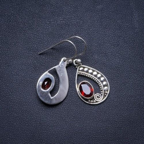 Natural Garnet Handmade Unique 925 Sterling Silver Earrings 1.25" X4043