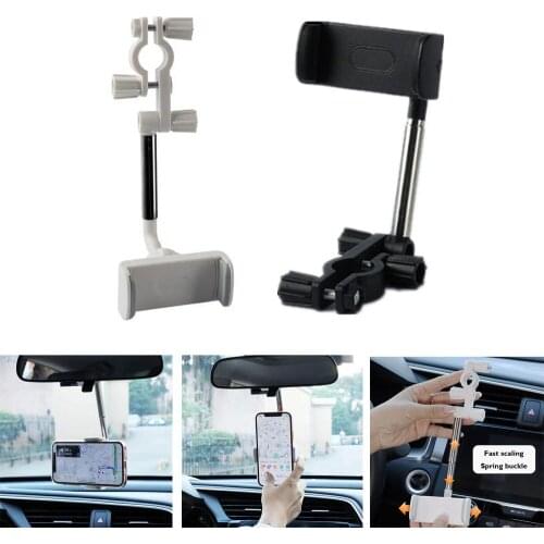 Universal Telescopic Car 360 Degree Rotation Mobile Phone Holder Stand Rearview Mirror GPS Mount Bracket for Smart Cellphones