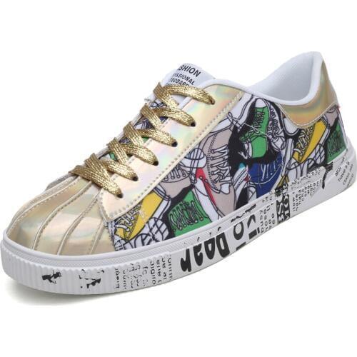 Spring Autumn Unisex Gold Silver Sneakers Men Flat Footwear Zapatos Mujer Casual Shoes For Women Vulcanized Shoes 36-46