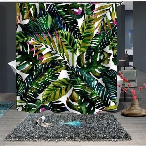Custom Made Shower Curtain Bathroom Curtain Partition 1.5 x 1.8m 1.8 x 1.8m 1.8 x 2m Palm Leaves Green