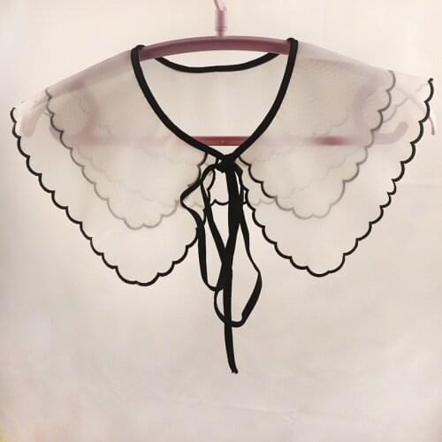 Front Tie White Fake Collar Detachable Women Vintage Lace Chiffon Ladies False Blouse Collar Half Shirt