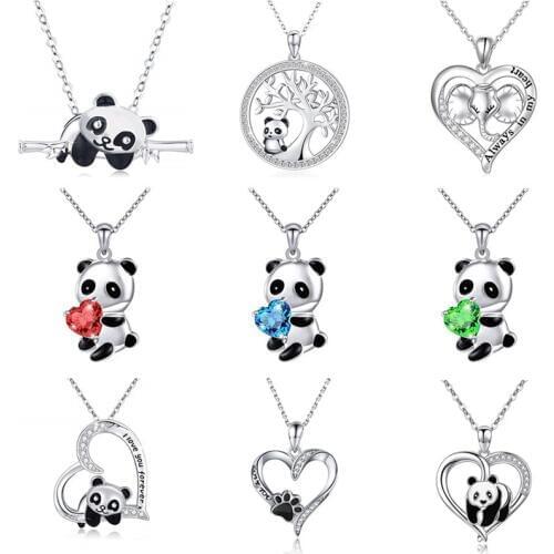 2020 New Fashion Panda Bear Necklace Heart Round Shape Zircon Necklace For Women Child Gift Charm Chain Necklace Chokers Collar