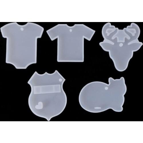 5Pcs DIY T-shirts Elk Deer Cat Babysuit Pendant Keychain Resin Mold Jewelry Tool