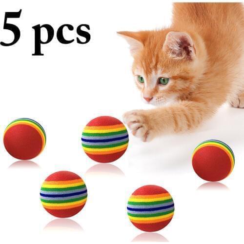 5PCS Pet Ball Toy Creative Rainbow Foam Pet Chew Toy Pet Play Ball Cat Funny Toy Interactive Toys for Cat Puppy Accessories