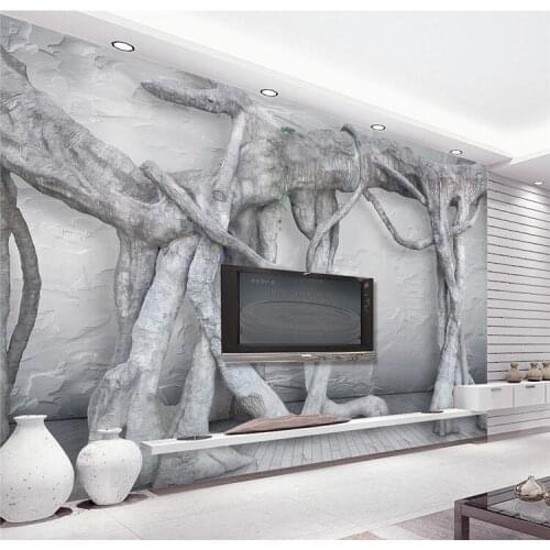 5D stereo new European mural art tree root literary original forest TV background wallpaper living room sofa wallpaper