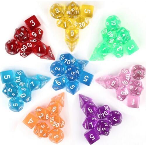 7pcs/set Transparent Polyhedral dice D4 D6 D8 D10 D12 D20 for Board Game entertainment Dice