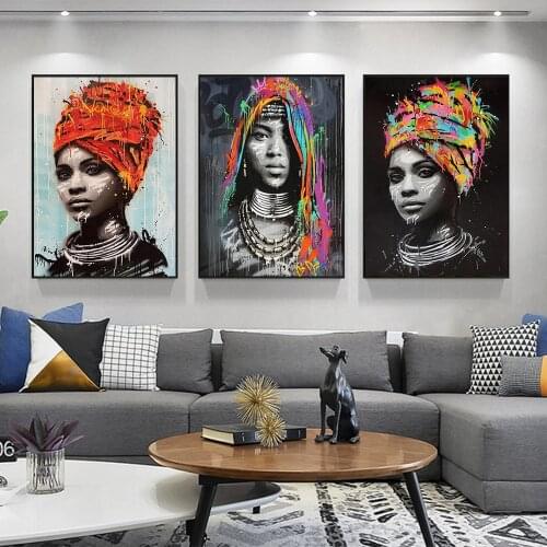 African Girl Graffiti Watercolor Portrait Oil Paintings Canvas Abstract Poster Print African Woman Wall Pictures Home Decoration
