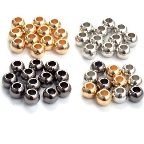 100pcs Acrylic CCB Beads Gold/Rhodium/Gun metal Plated Round Big Hole Spacer Beads Fit DIY Charm Bracelet DIY Jewlery Making