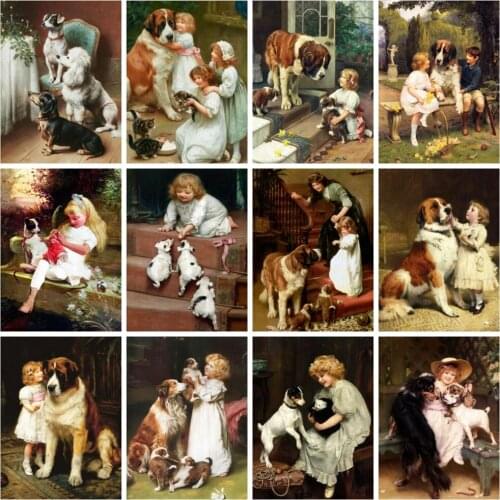 Huacan Diamond Painting Full Child Square/round Diy Diamond Mosaic Embroidery Kid Dog Cross Stitch Wall Stickers