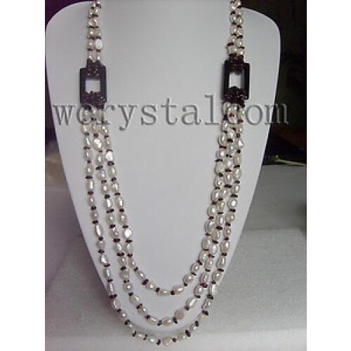 Baroque White Pearl Garnet Onyx Necklace 28" 30" 32"