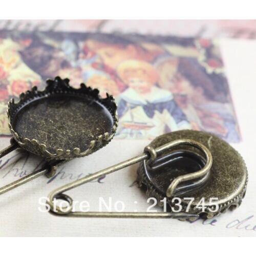 Free shipping crown cameo brooch blank fit 15/20mm brooch base finding,safety brooches tray Style restoring ancient ways