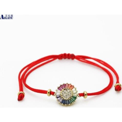 Ailatu Lucky Bracelet Micro Pave Rainbow Cz Love Heart Bracelet Red String Macrame Bracelets