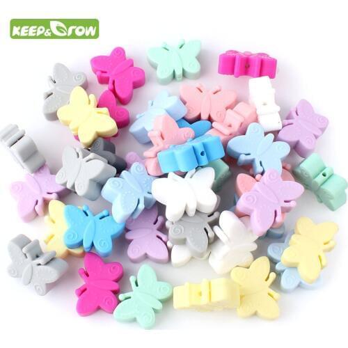 KEEP&GROW 30Pcs Silicone Butterfly Beads Teething Toys DIY Animal Rodents Beads BPA Free Baby Products For Jewelry Making Bead