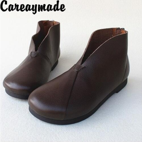 Careaymade-New Nation style Head layer cowhide leather Retro High Top Womens shoes in autumn and winter literature Leisure boot