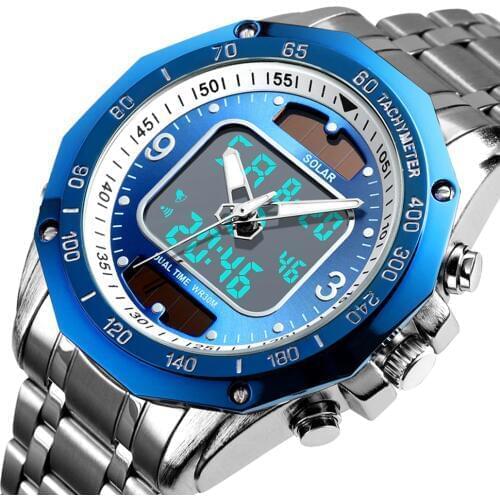 Luxury Brand Fashion Solar Sport Watch Men Clock Waterproof Quartz Men Watches Dual-Display Analog Digital Watch Relojes Hombre