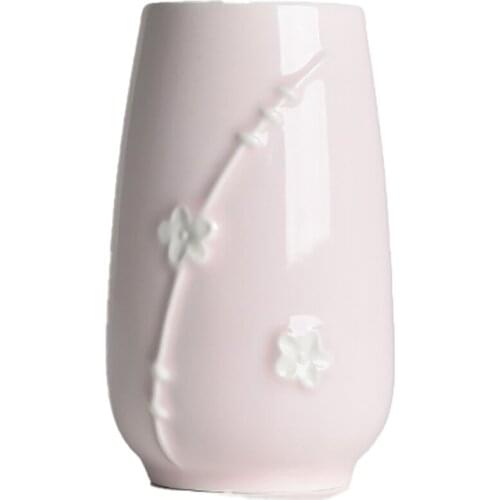 Chinese Style Ceramic Flower Vase Decoration Home Pink Flower Pot Flower Basket Embossed Plum Ornaments Vases For Flowers