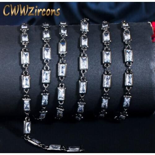 CWWZircons 1 Meter Black Gold Color Square Cubic Zirconia Stone Cuban Link Chain for Jewelry Making DIY Bracelet Necklace D010