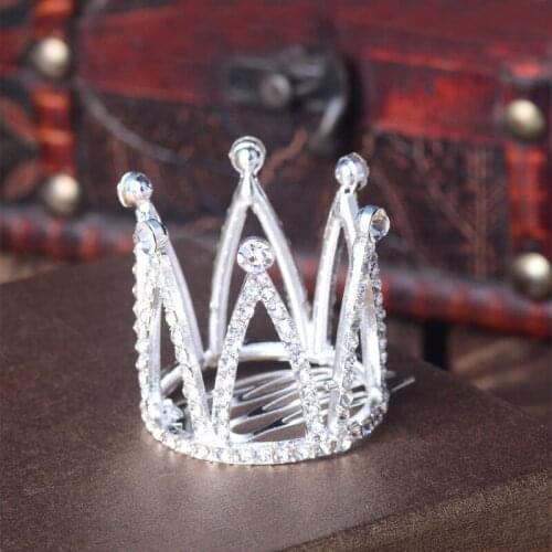 Kids Small Crown Tiara Hair Combs Fashion Clear Rhinestone Metal Hair Tiara For Girls