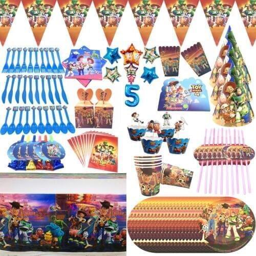 Disney Toy Story 4 Party Supplies Birthday Gift bags Disposable Cup Plate Tableware Baby Shower Birthday Party Decoration Banner