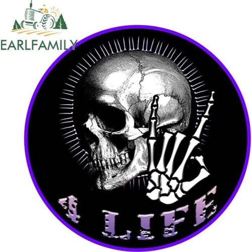 EARLFAMILY 13cm x 12.8cm for Metal 4 Life Purple Skull Car Stickers Vinyl Decals Car Accessories Skateboard Laptop Decoration