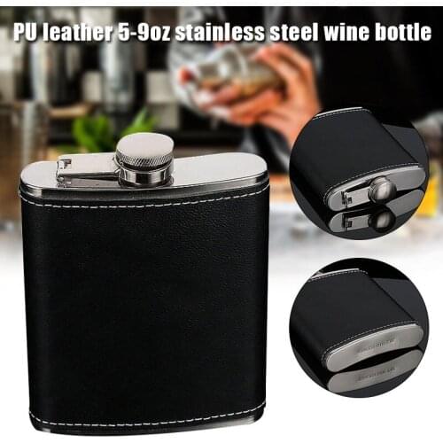 Portable Stainless Steel Hip Flask Flagon Whiskey Wine Pot Bottle Gift 5/6/7/8/9 Oz with Leather Holder STTA889