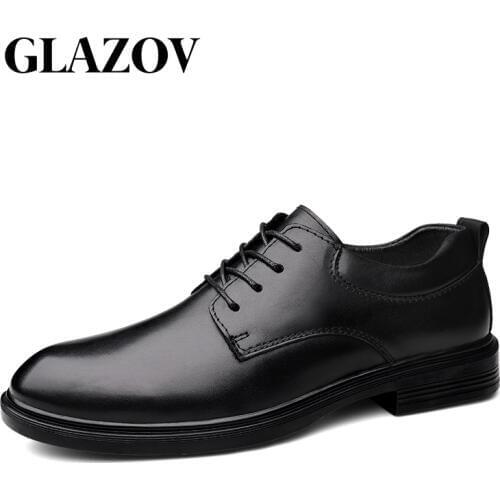 GLAZOV Mens Oxfords Shoes Genuine Leather Dress Shoe Male Wedding shoe social chaussure homme Fluff Office Formal Shoe Plus Size